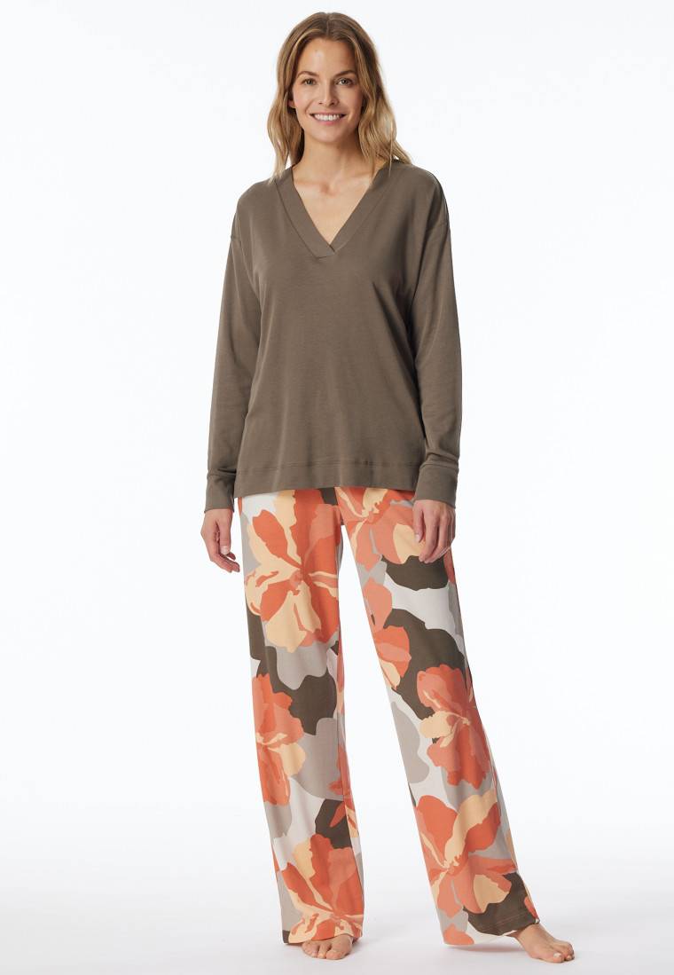 Schiesser Schlafanzug lang Interlock taupe bedruckt - Modern Nightwear Begrenztes Angebot