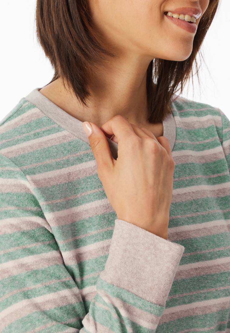 Schiesser Schlafanzug lang Frottee Bündchen Ringel grün-meliert - Casual Essentials Online Shopping