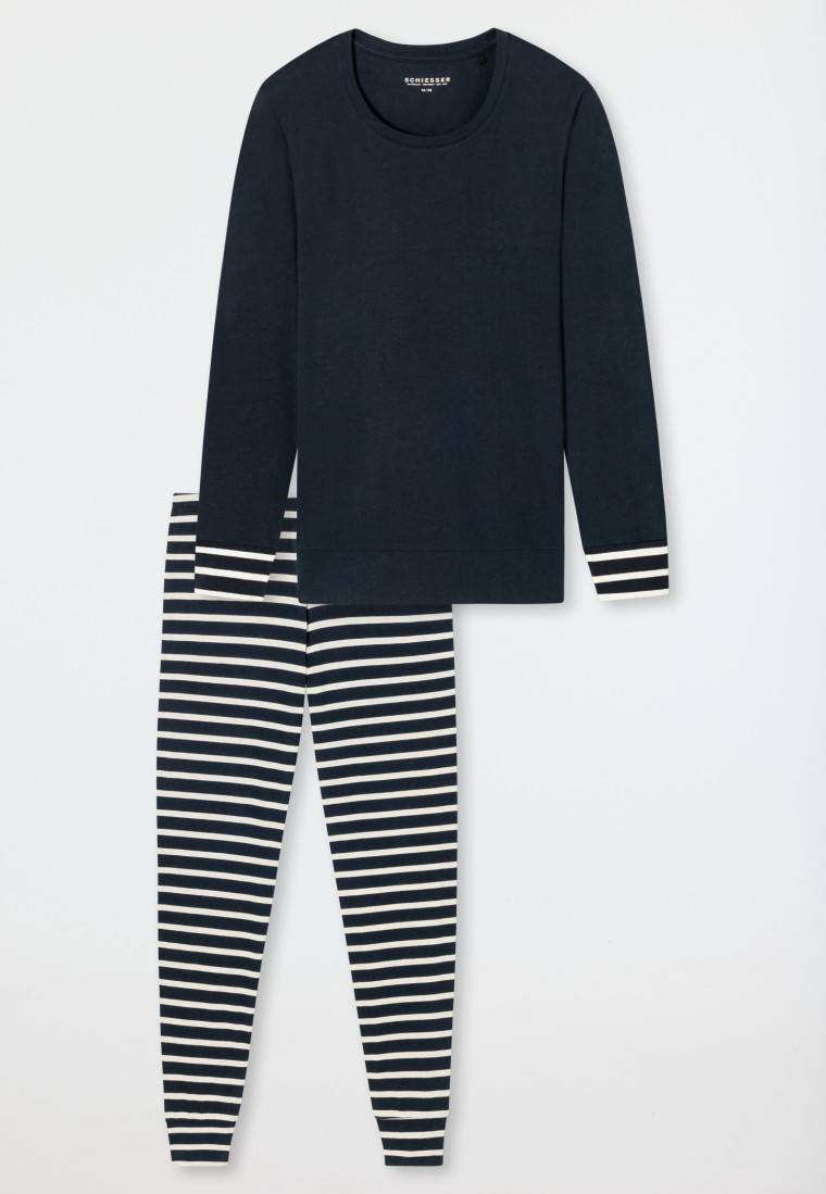 Schiesser Schlafanzug lang nachtblau - Casual Essentials Preisnachlass