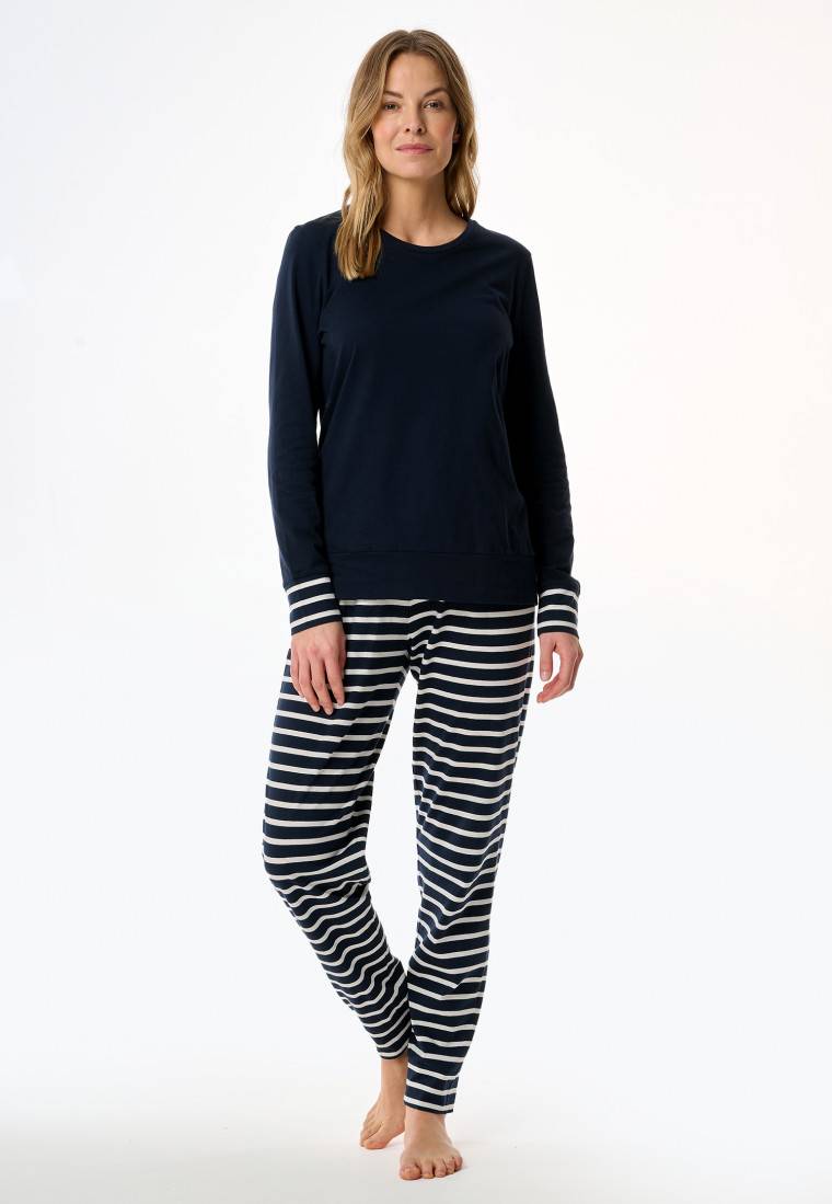 Schiesser Schlafanzug lang nachtblau - Casual Essentials Preisnachlass
