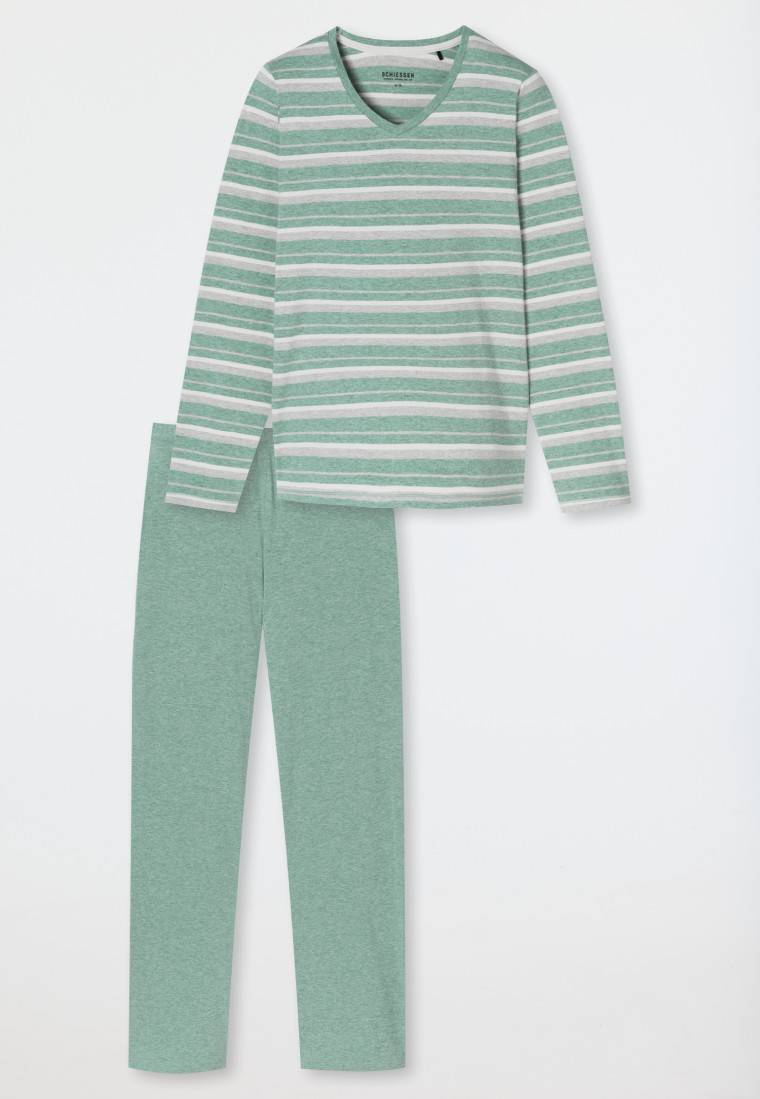 Schiesser Schlafanzug lang grün meliert - Casual Essentials Black Friday