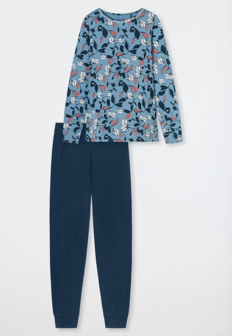 Schiesser Schlafanzug lang Bündchen Blumen multicolor - Comfort Nightwear Muttertagsangebot