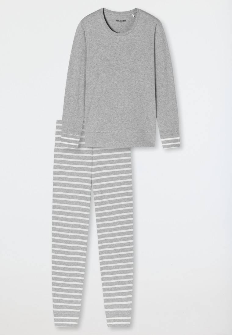 Schiesser Schlafanzug lang silbergrau meliert - Casual Essentials Vatertagsangebot