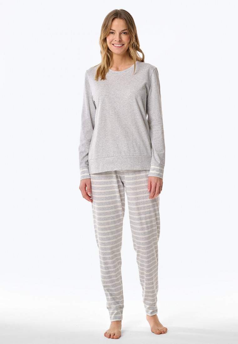 Schiesser Schlafanzug lang silbergrau meliert - Casual Essentials Vatertagsangebot