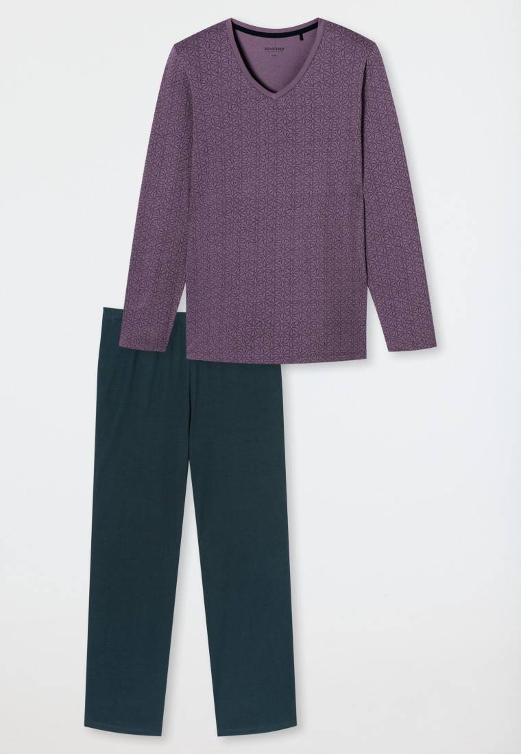 Schiesser Schlafanzug lang malve gemustert - Comfort Essentials Valentinstagsangebot