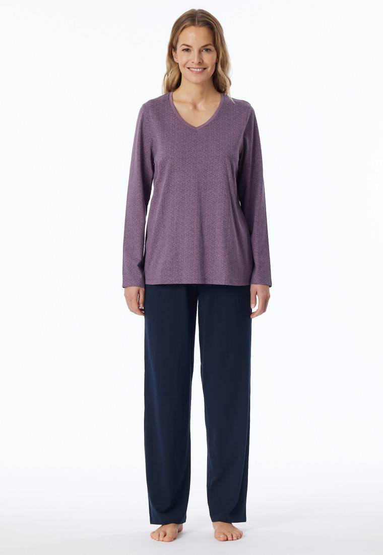 Schiesser Schlafanzug lang malve gemustert - Comfort Essentials Valentinstagsangebot