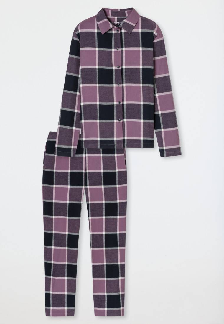 Schiesser Pyjama lang Flanell beige nachtblau - Selected Premium Warming Jubiläumsangebot