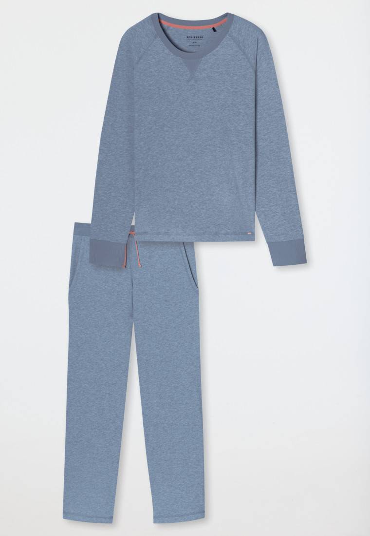Schiesser Schlafanzug lang jeansblau meliert - Casual Nightwear Lagerräumung