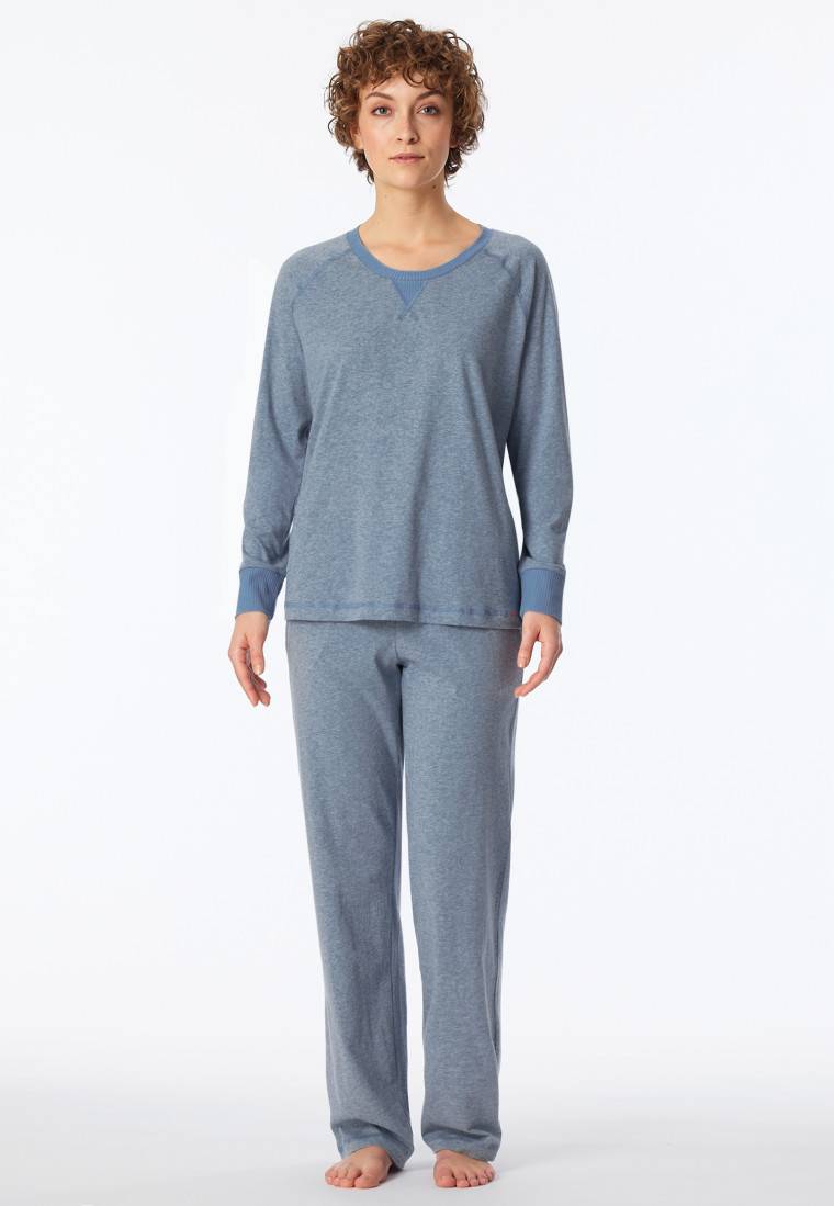 Schiesser Schlafanzug lang jeansblau meliert - Casual Nightwear Lagerräumung