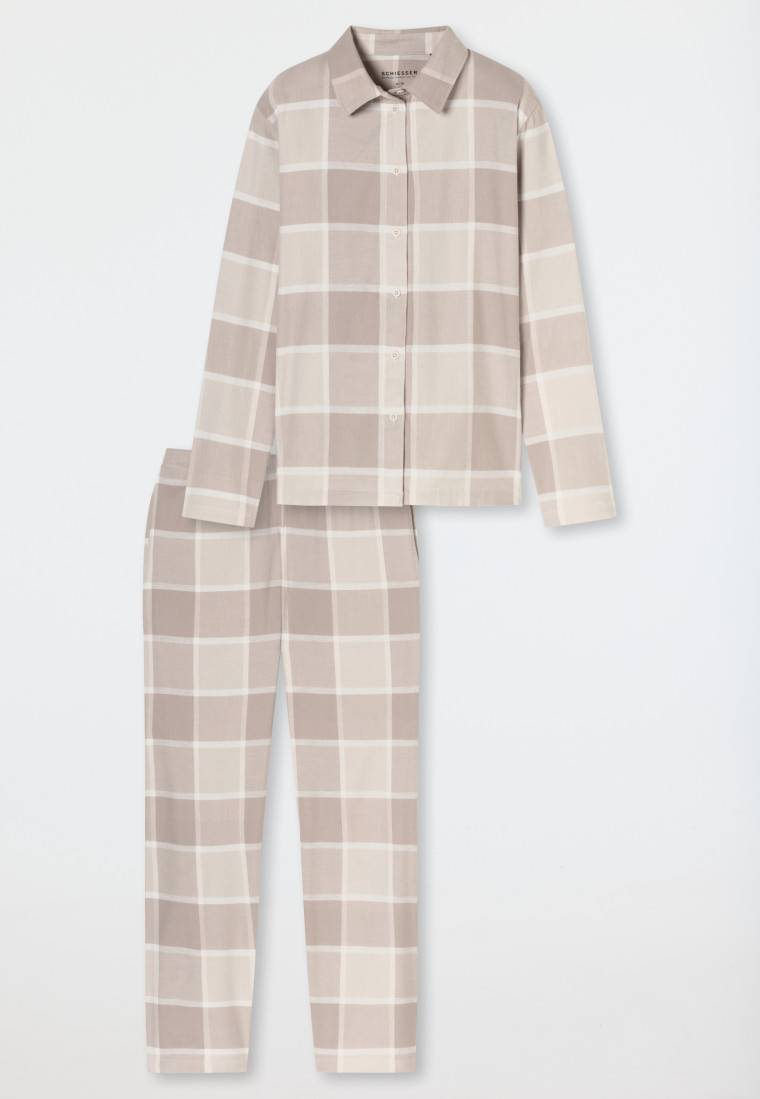Schiesser Pyjama lang Flanell beige kariert - Selected Premium Warming Heißer Verkauf