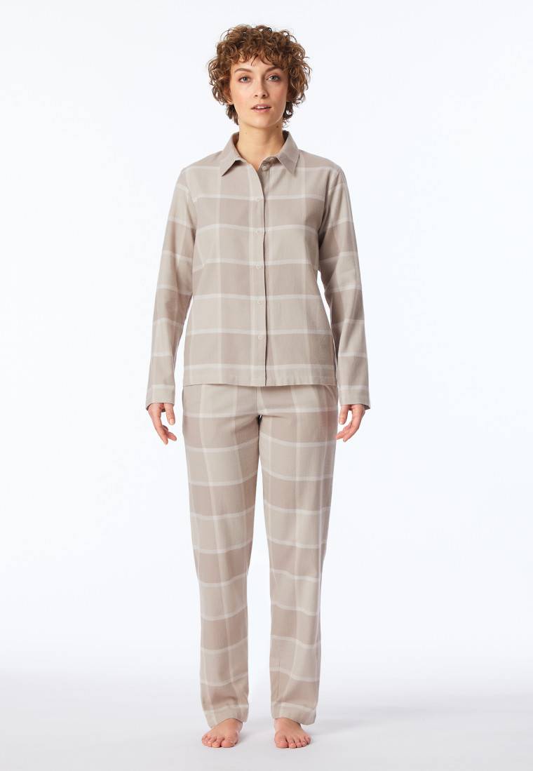 Schiesser Pyjama lang Flanell beige kariert - Selected Premium Warming Heißer Verkauf