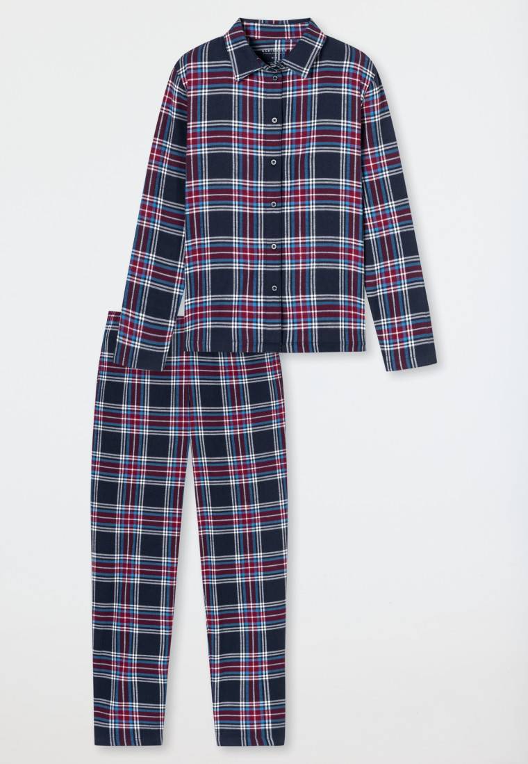 Schiesser Pyjama lang Webware nachtblau kariert - X-Mas Family Exklusive Angebote