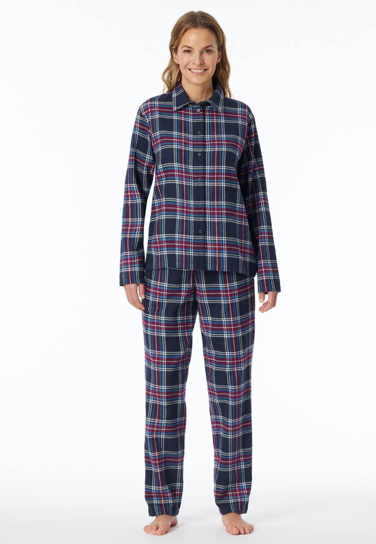 Schiesser Pyjama lang Webware nachtblau kariert - X-Mas Family Exklusive Angebote