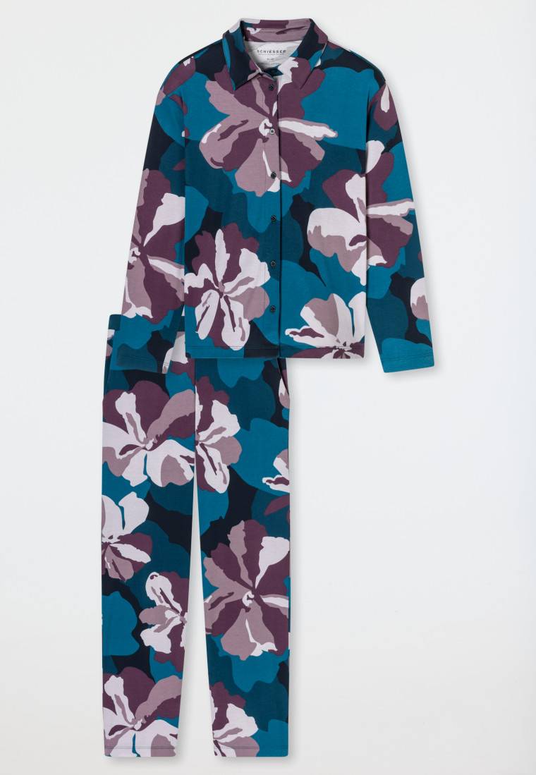 Schiesser Pyjama Interlock multicolor bedruckt - Modern Nightwear Große Rabatte