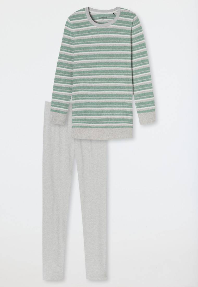 Schiesser Schlafanzug lang Ringel Leggings grün-meliert - Casual Essentials Räumungsverkauf