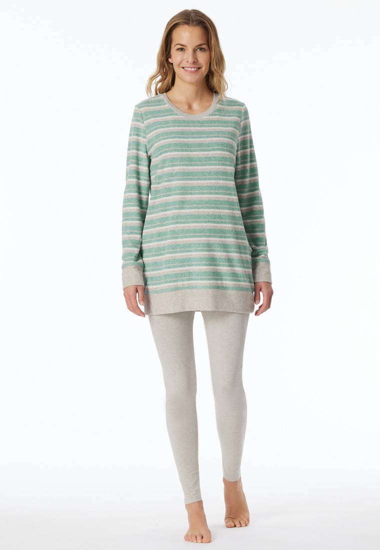 Schiesser Schlafanzug lang Ringel Leggings grün-meliert - Casual Essentials Räumungsverkauf