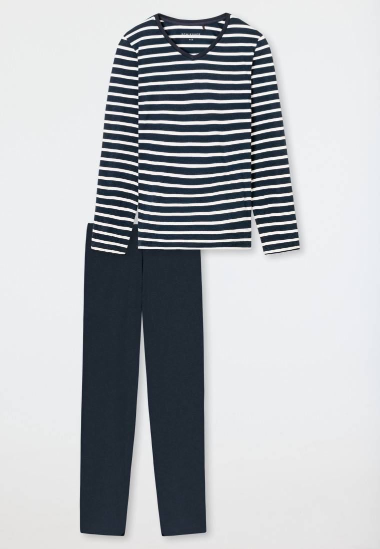 Schiesser Schlafanzug lang nachtblau - Casual Essentials Riesige Ersparnisse