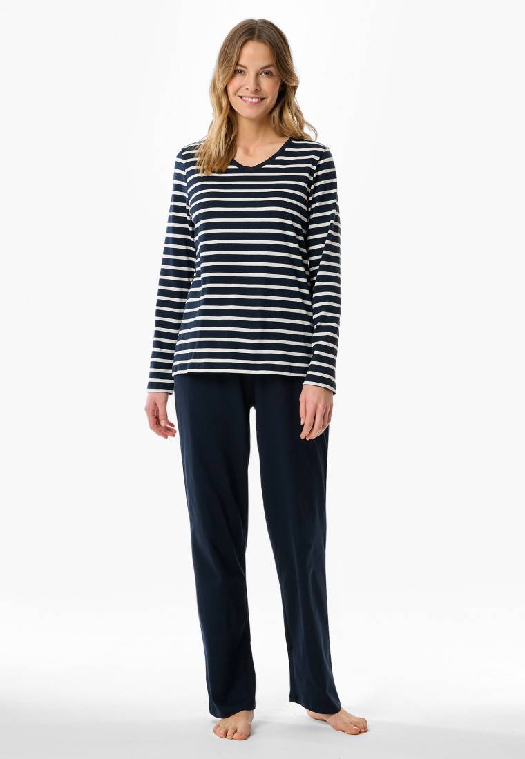 Schiesser Schlafanzug lang nachtblau - Casual Essentials Riesige Ersparnisse