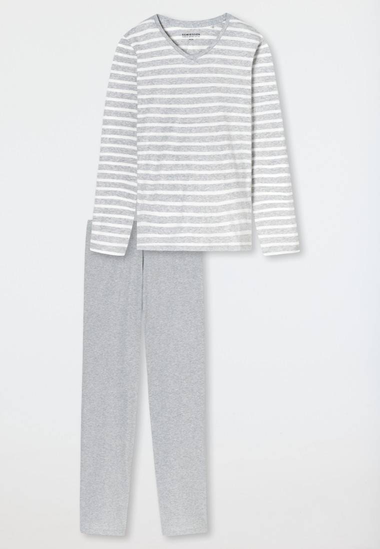 Schiesser Schlafanzug lang silbergrau meliert - Casual Essentials JETZT KAUFEN
