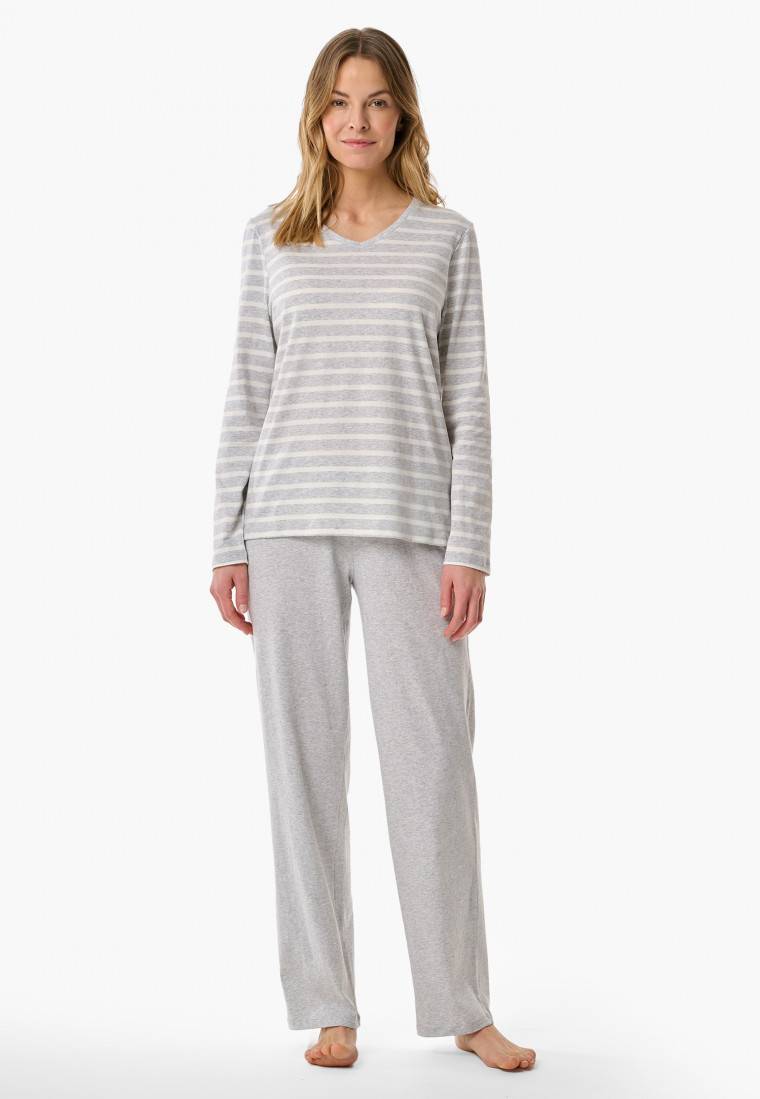 Schiesser Schlafanzug lang silbergrau meliert - Casual Essentials JETZT KAUFEN