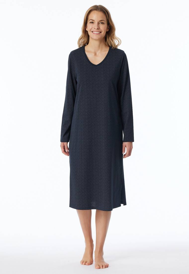 Schiesser Nachthemd langarm nachtblau gemustert - Comfort Essentials Neueste Stile
