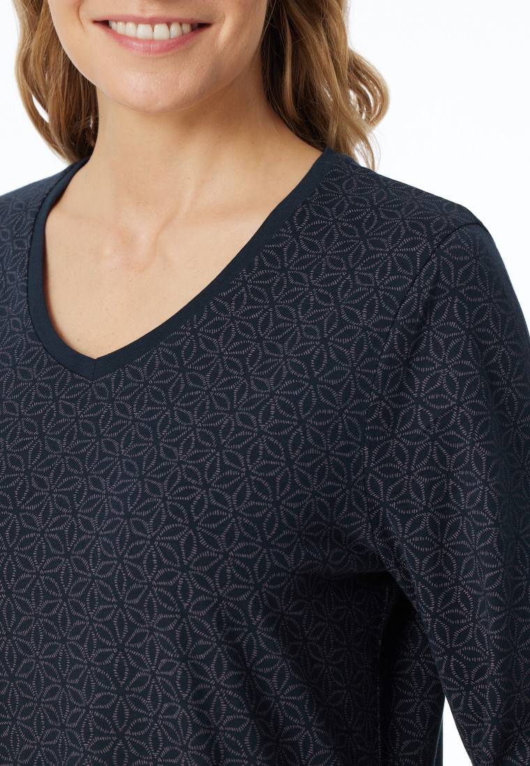 Schiesser Nachthemd langarm nachtblau gemustert - Comfort Essentials Neueste Stile