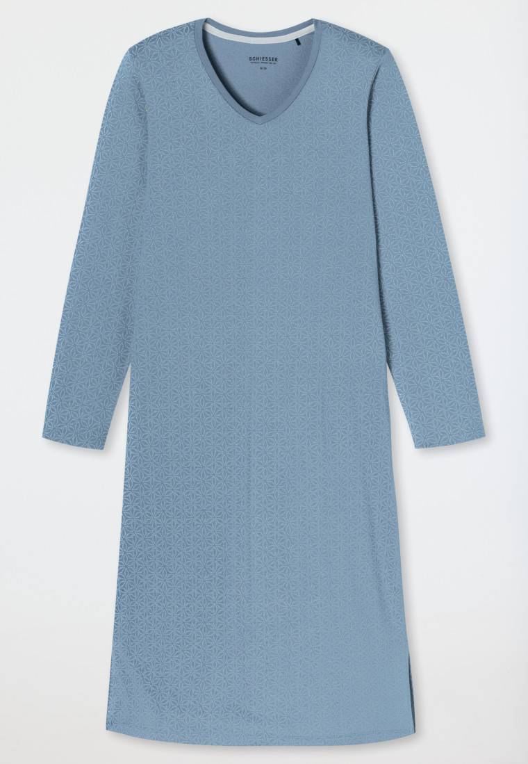Schiesser Nachthemd langarm blaugrau gemustert - Comfort Essentials Letzter Tag