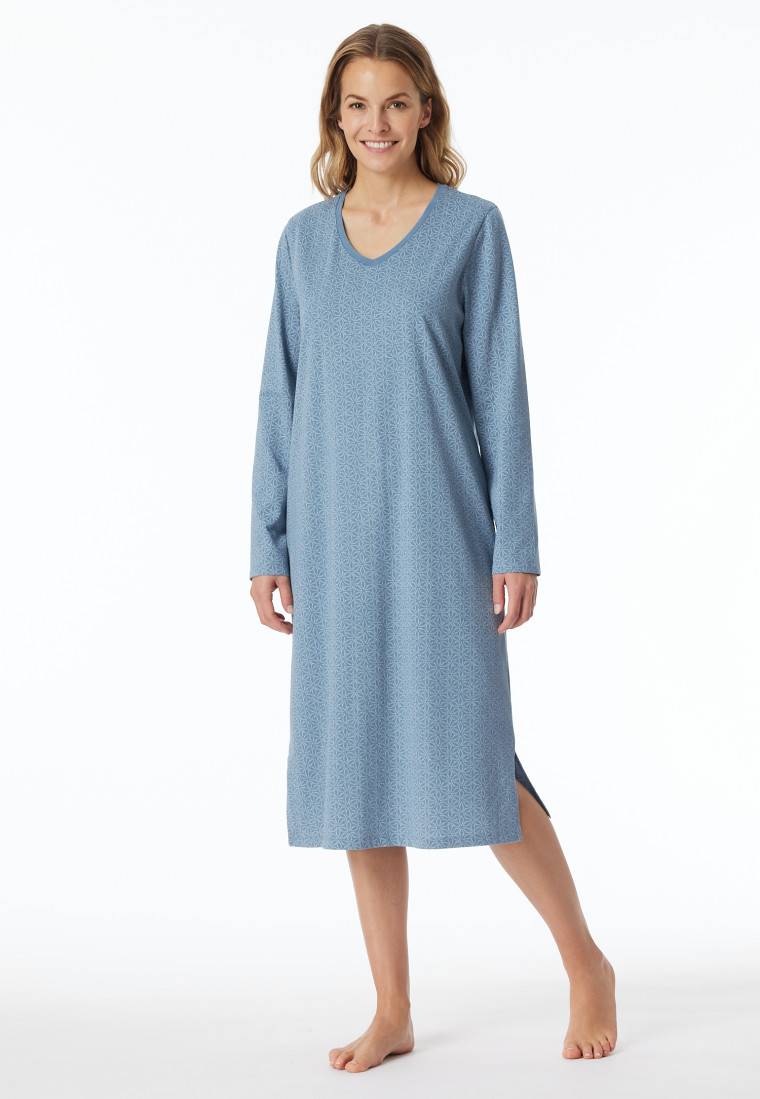 Schiesser Nachthemd langarm blaugrau gemustert - Comfort Essentials Letzter Tag