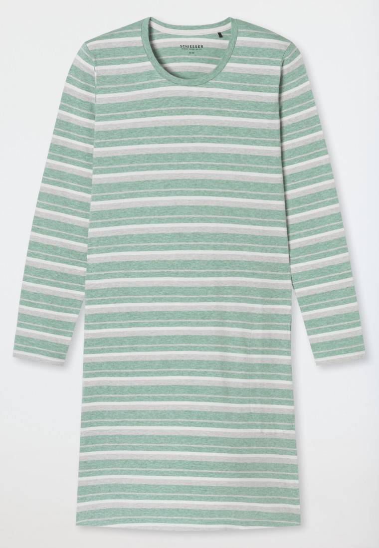 Schiesser Nachthemd langarm Ringel grün-meliert - Casual Essentials Bis zu 65% Rabatt
