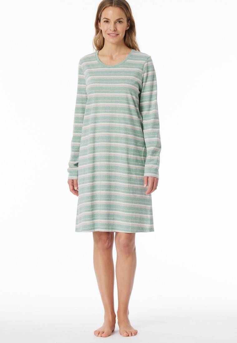 Schiesser Nachthemd langarm Ringel grün-meliert - Casual Essentials Bis zu 65% Rabatt