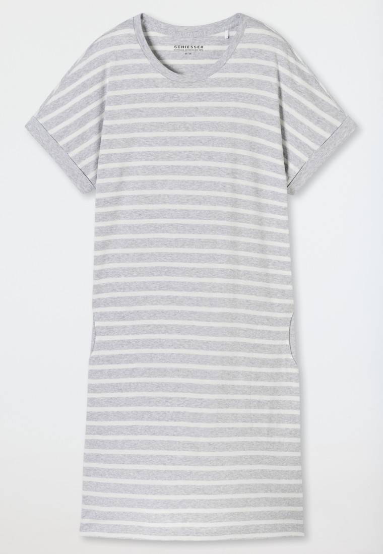 Schiesser Sleepshirt kurzarm Streifen silbergrau-meliert - Casual Essentials Nur noch ein Tag übrig