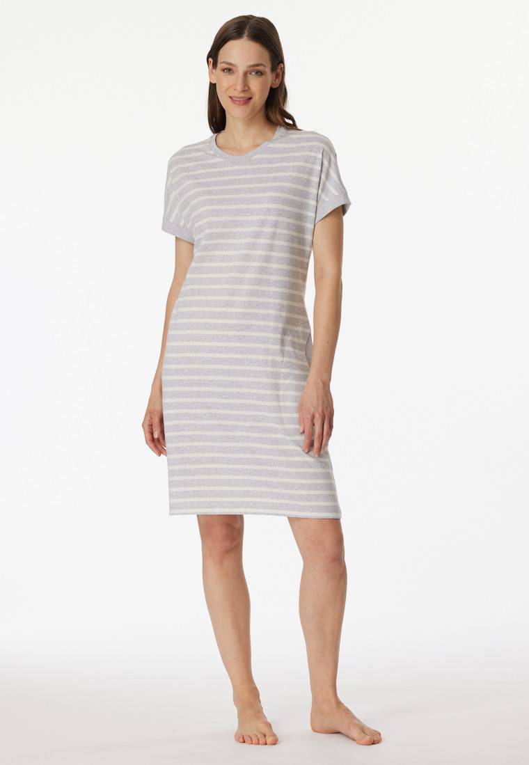 Schiesser Sleepshirt kurzarm Streifen silbergrau-meliert - Casual Essentials Nur noch ein Tag übrig