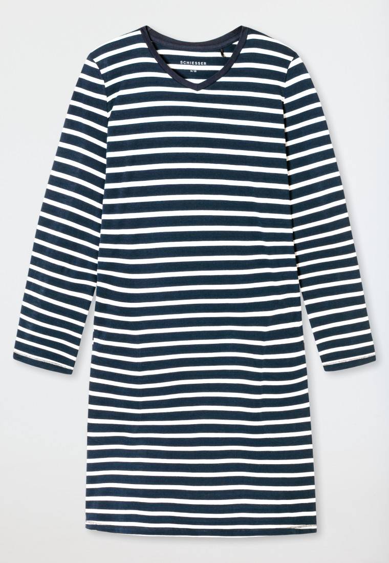 Schiesser Nachthemd langarm Streifen nachtblau - Casual Essentials Super Rabatt