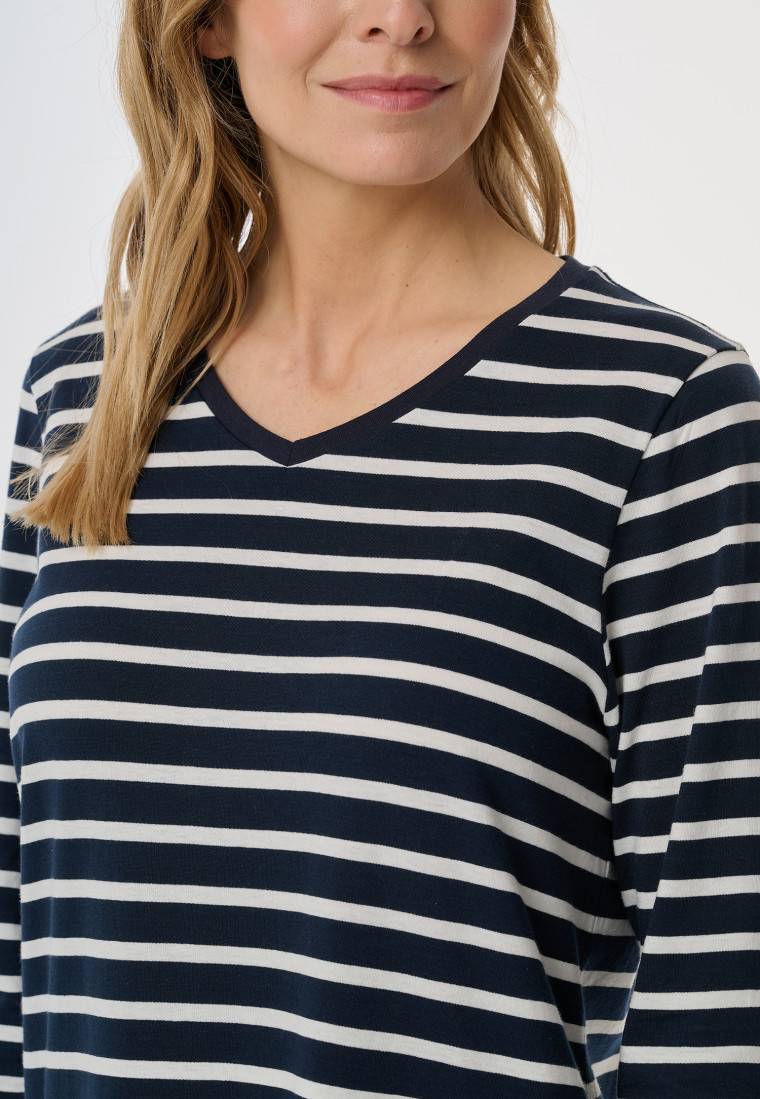 Schiesser Nachthemd langarm Streifen nachtblau - Casual Essentials Super Rabatt