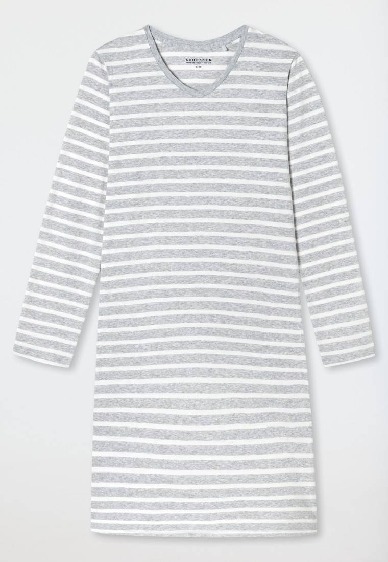 Schiesser Nachthemd langarm Streifen silbergrau meliert - Casual Essentials 50% Rabatt mit kostenlosem Versand