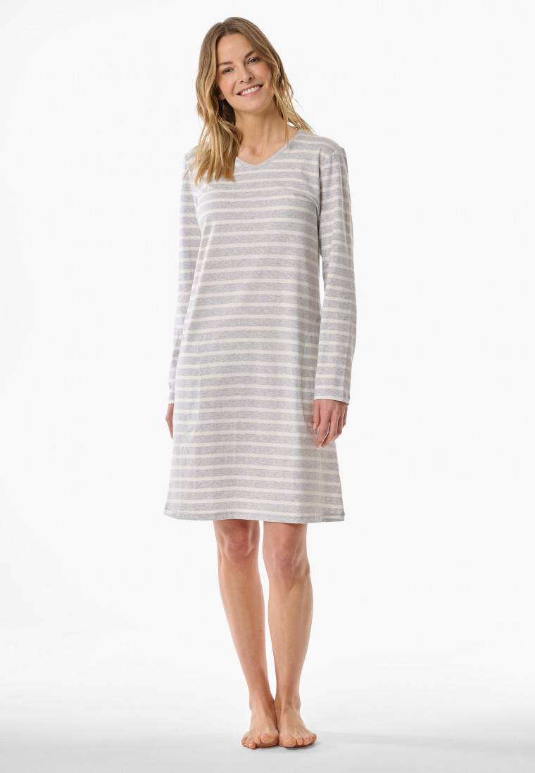 Schiesser Nachthemd langarm Streifen silbergrau meliert - Casual Essentials 50% Rabatt mit kostenlosem Versand