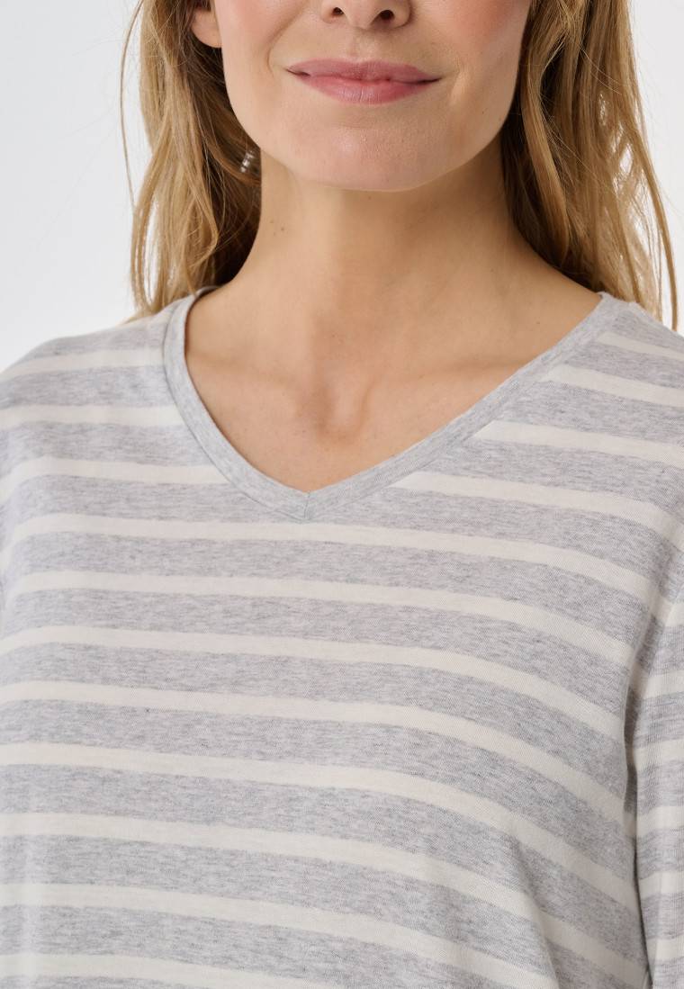 Schiesser Nachthemd langarm Streifen silbergrau meliert - Casual Essentials 50% Rabatt mit kostenlosem Versand