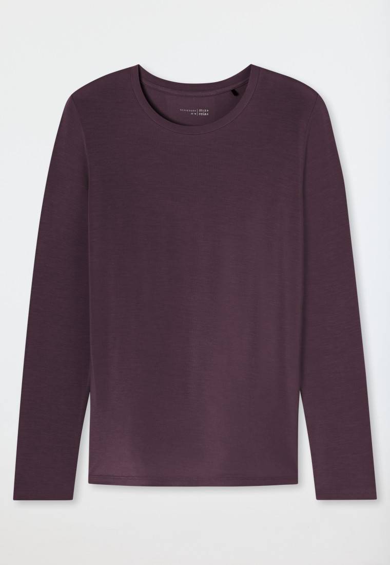 Schiesser Shirt langarm rundhals pflaume - Mix+Relax Fabrikladen