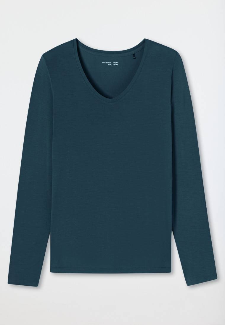 Schiesser Shirt langarm V-Ausschnitt jeansblau - Mix+Relax Online