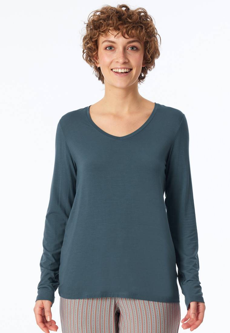 Schiesser Shirt langarm V-Ausschnitt jeansblau - Mix+Relax Online