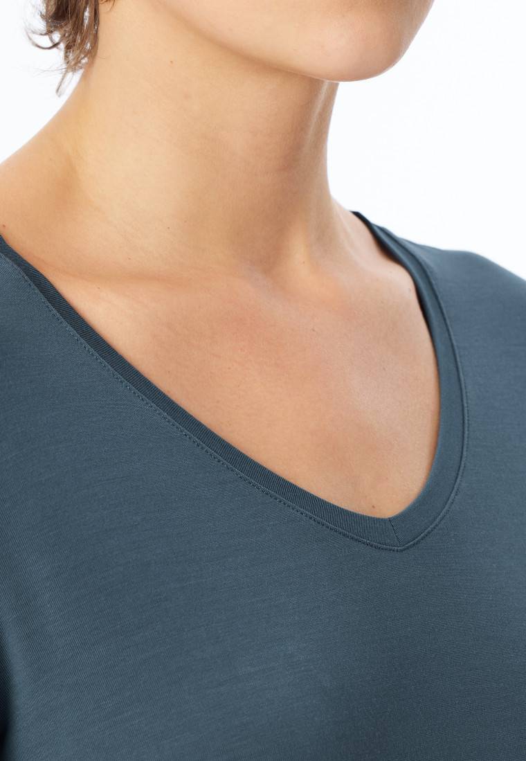 Schiesser Shirt langarm V-Ausschnitt jeansblau - Mix+Relax Online