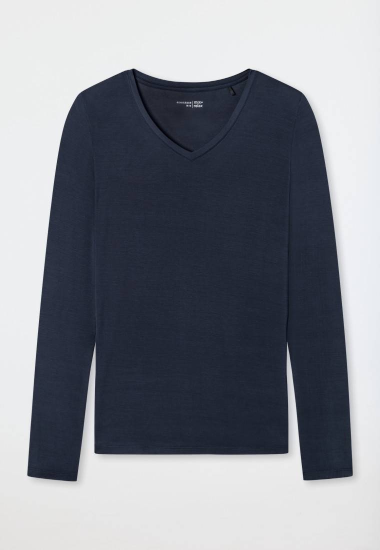 Schiesser Shirt langarm Modal V-Ausschnitt blau - Mix+Relax Limitierter Zeitrabatt