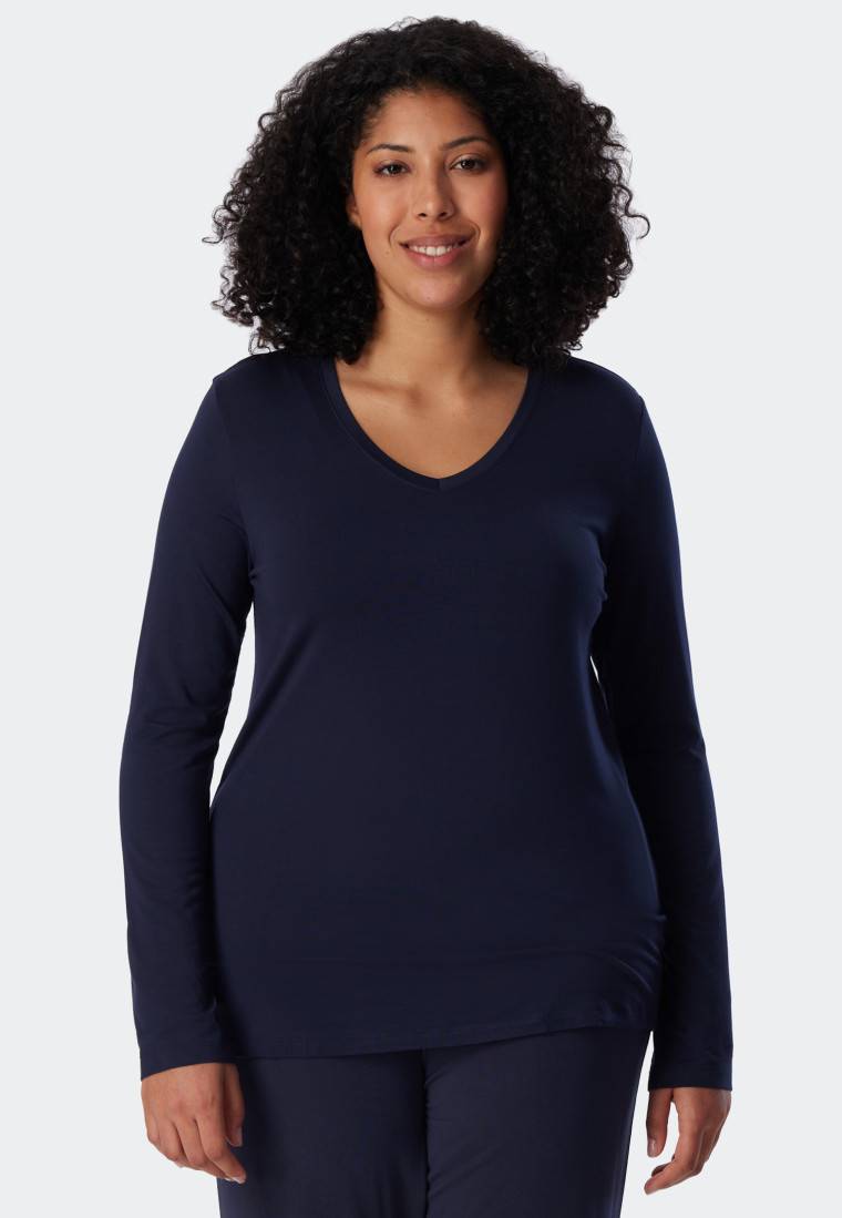 Schiesser Shirt langarm Modal V-Ausschnitt blau - Mix+Relax Limitierter Zeitrabatt