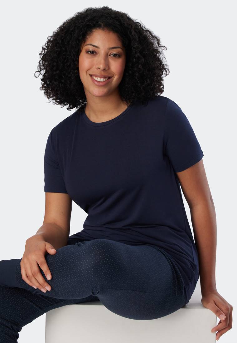 Schiesser Shirt kurzarm Modal blau - Mix+Relax