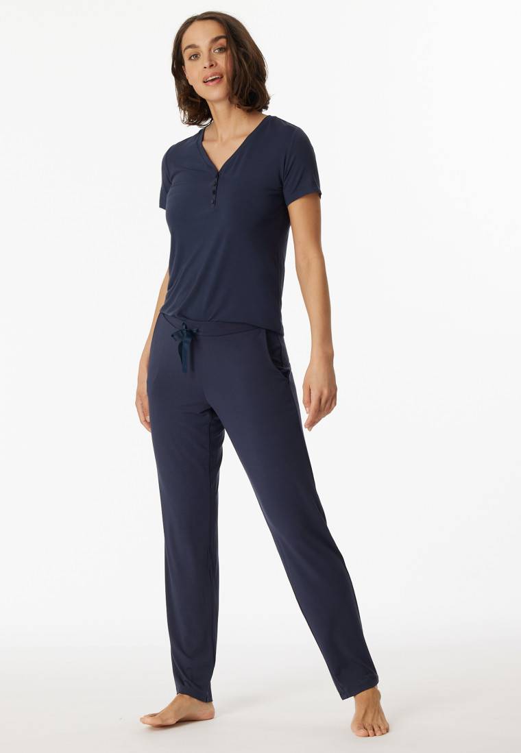 Schiesser Hose lang/extra-lang Modal blau - Mix+Relax