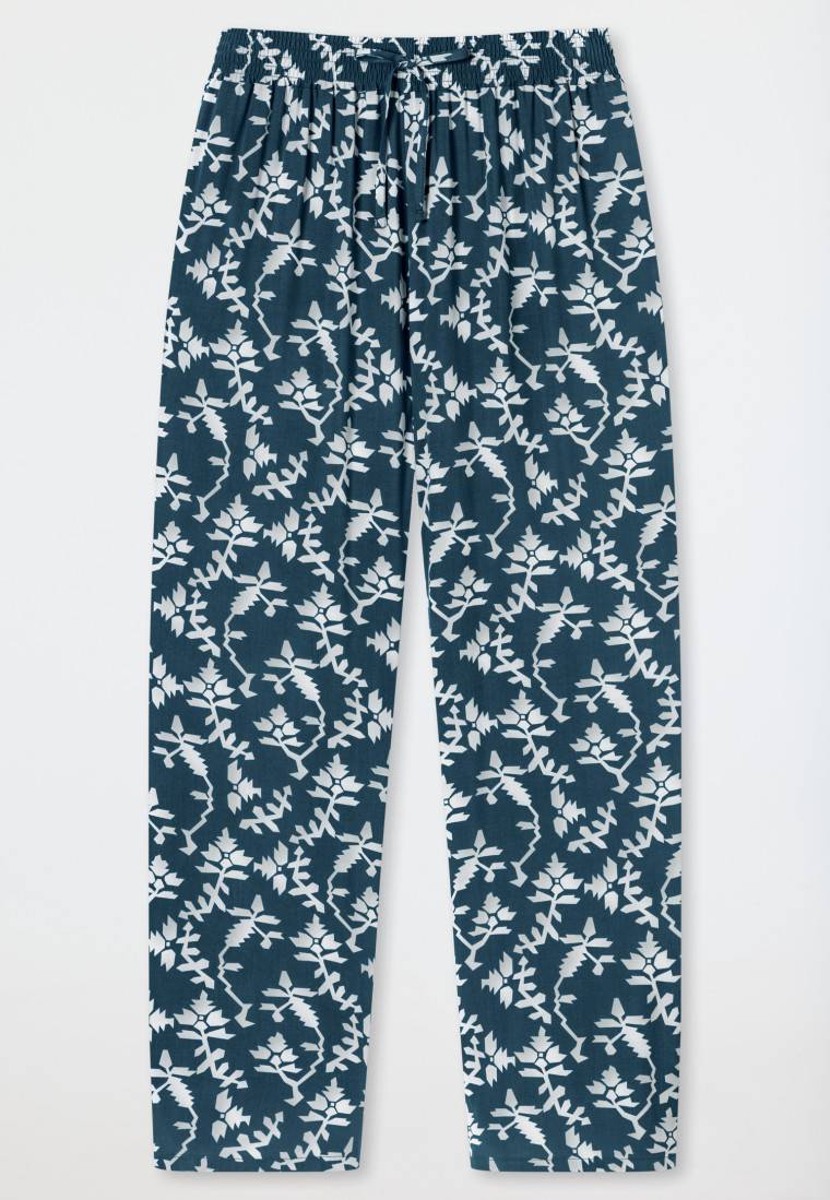 Schiesser Loungehose lang Viskose Blumenprint jeansblau - Mix+Relax Online Outlet