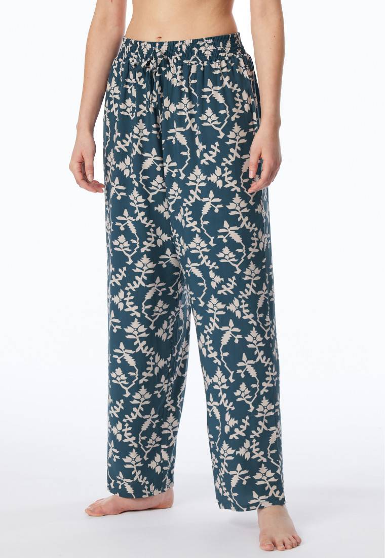 Schiesser Loungehose lang Viskose Blumenprint jeansblau - Mix+Relax Online Outlet