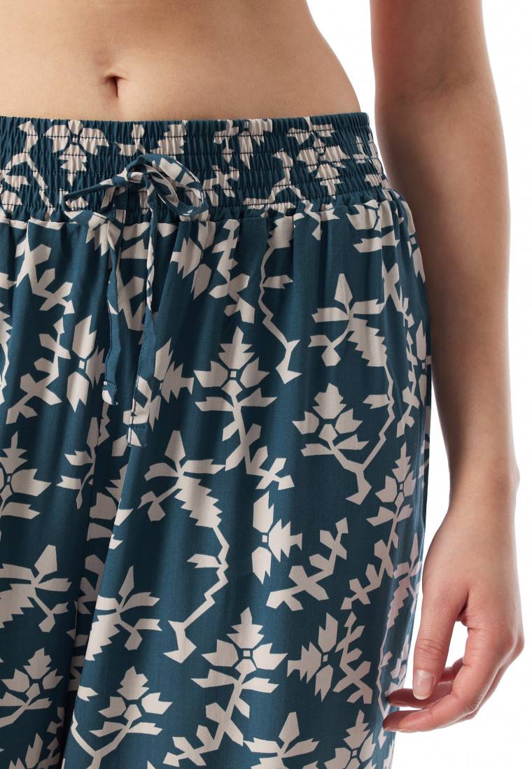 Schiesser Loungehose lang Viskose Blumenprint jeansblau - Mix+Relax Online Outlet