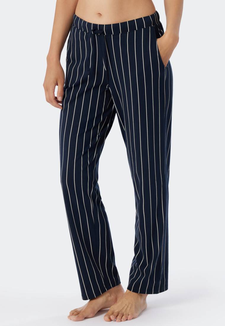 Schiesser Loungehose lang Jersey Streifen dunkelblau gemustert - Mix+Relax Räumungsverkauf