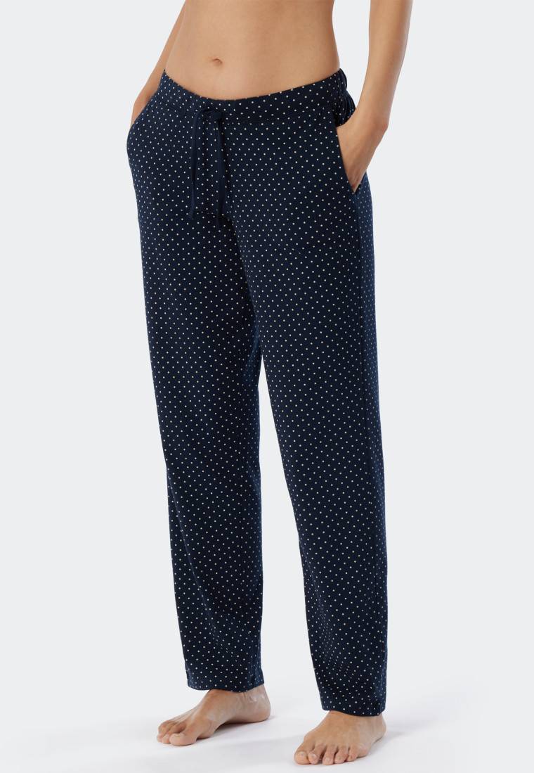 Schiesser Loungehose lang Jersey Punkte dunkelblau gemustert - Mix+Relax Tiefpreis